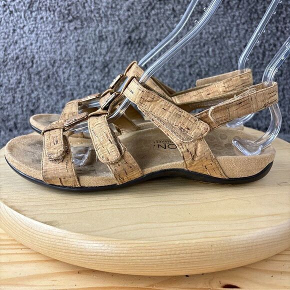 Vionic Amber Adjustable Sandal Womens 8 Gold Cork Flats Orthotic Arch Support - Picture 1 of 11
